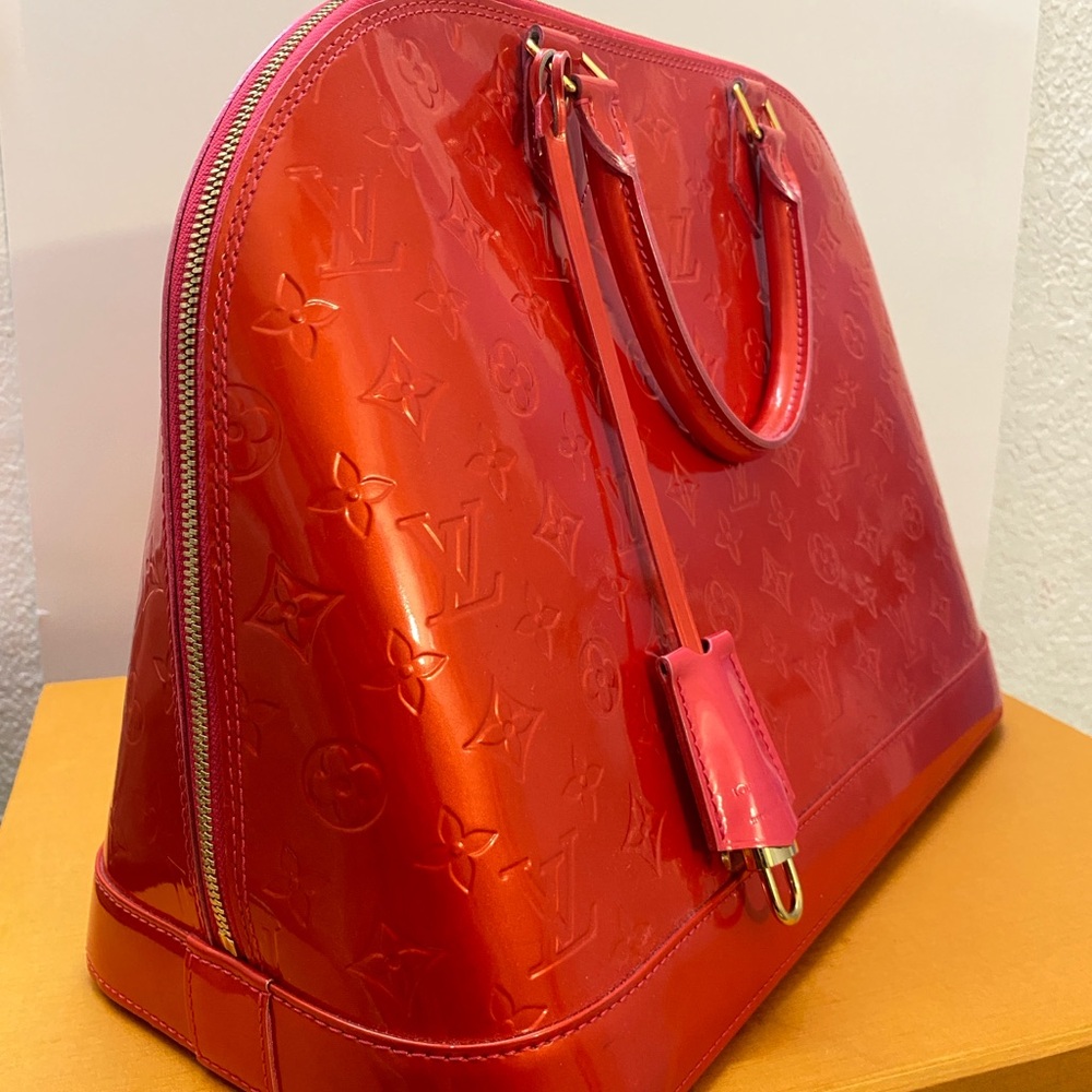 Louis Vuitton The Alma Two tone Red and pink Shiny Red Embossed Satchel - Picture 5 of 13